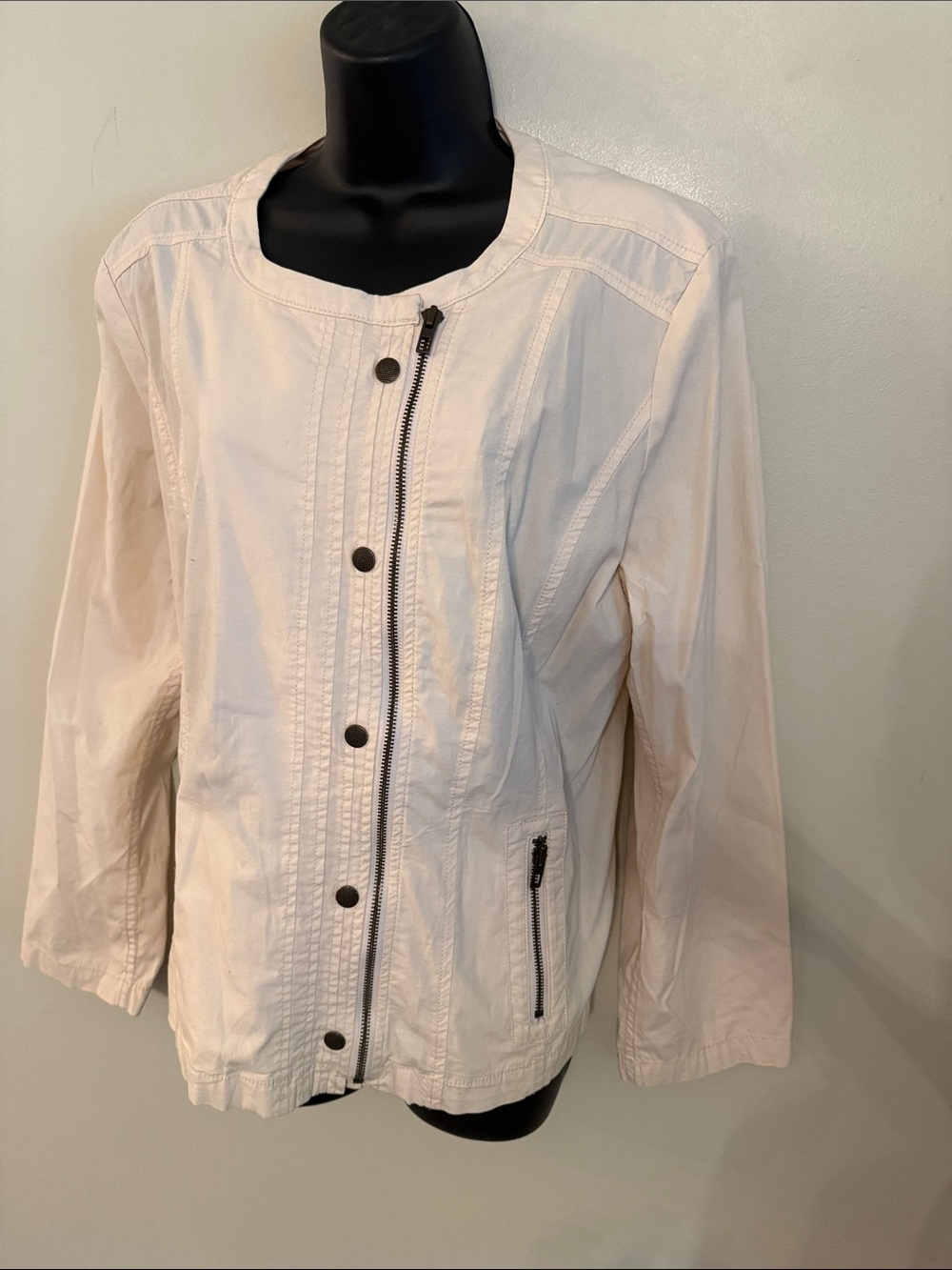 Chico's Creamy Peach Lightweight Zip & Snap Utility Jacket size Large